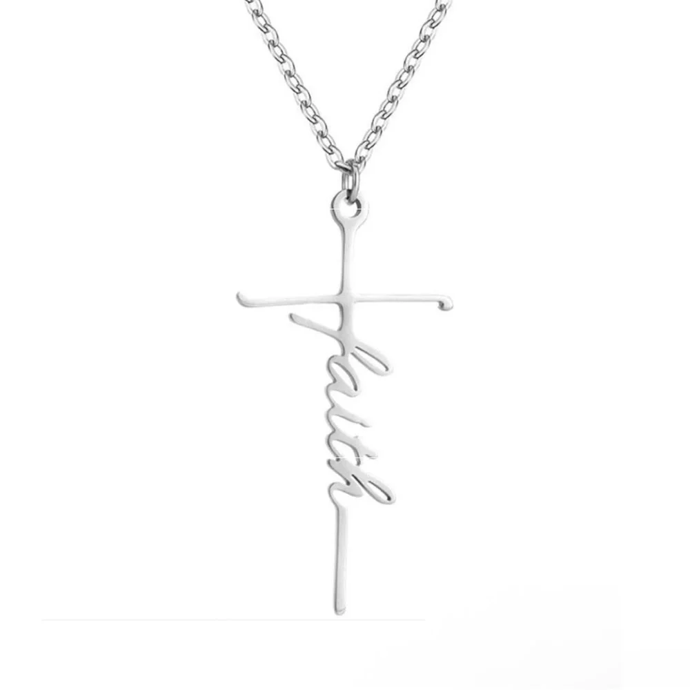 Faith Cross Necklace – Silver Stainless Steel Christian Pendant